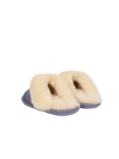 Harris Tweed Kate Slippers - Lilac/Blue Check