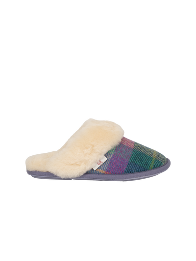 Harris Tweed Kate Slippers - Lilac/Blue Check