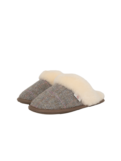 Harris Tweed Kate Slippers - Oat Pink Herringbone