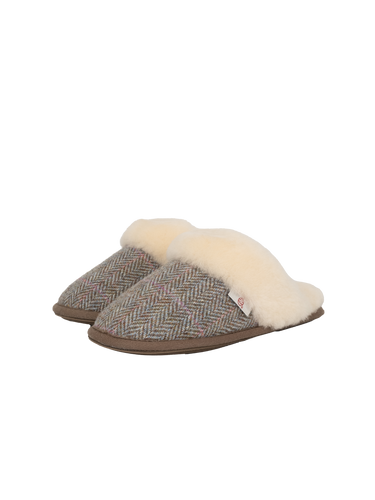 Harris Tweed Kate Slippers - Oat Pink Herringbone
