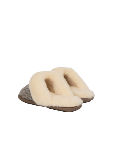 Harris Tweed Kate Slippers - Oat Pink Herringbone