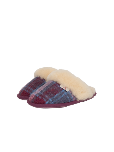 Harris Tweed Kate Slippers - Pink/Damson Check