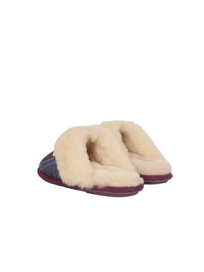 Harris Tweed Kate Slippers - Pink/Damson Check