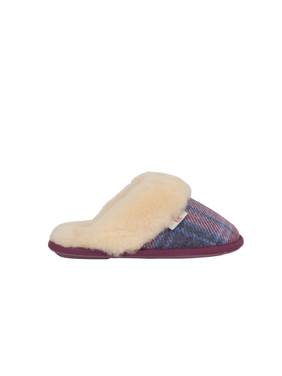 Harris Tweed Kate Slippers - Pink/Damson Check