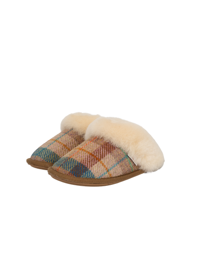 Harris Tweed Kate Slippers - Sand Honey Check
