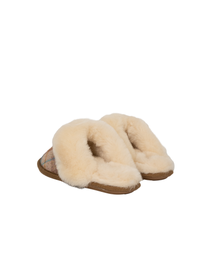 Harris Tweed Kate Slippers - Sand Honey Check