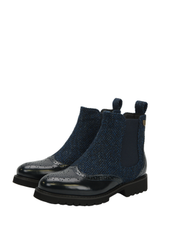 Harris Tweed Kendal Boots Navy Herringbone