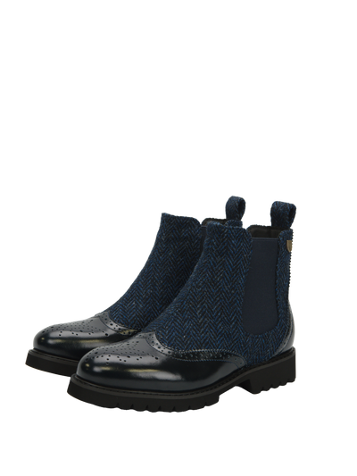 Harris Tweed Kendal Boots Navy Herringbone
