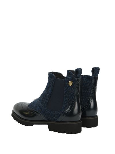 Harris Tweed Kendal Boots Navy Herringbone