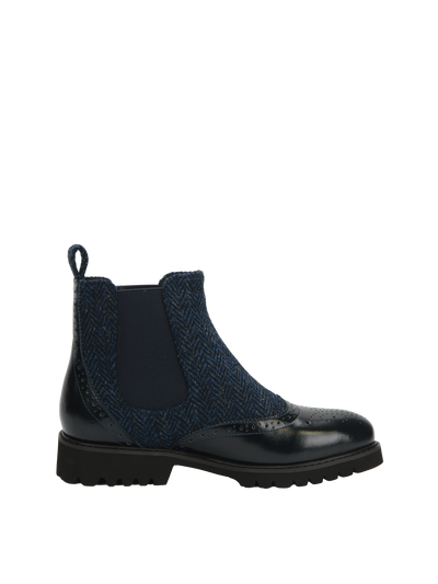 Harris Tweed Kendal Boots Navy Herringbone