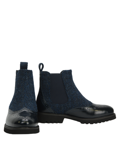 Harris Tweed Kendal Boots Navy Herringbone