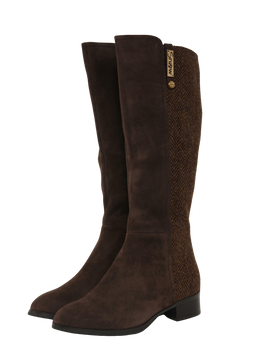 Harris Tweed Knee High Boots Coffee Herringbone