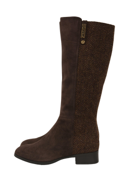 Harris Tweed Knee High Boots Coffee Herringbone