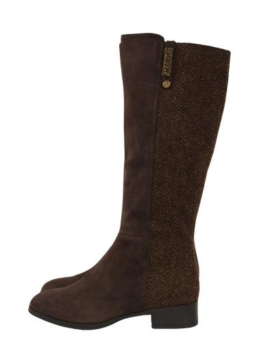 Harris Tweed Knee High Boots - Coffee Herringbone