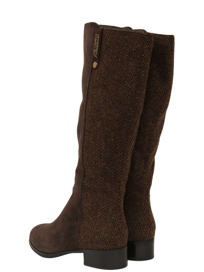 Harris Tweed Knee High Boots Coffee Herringbone