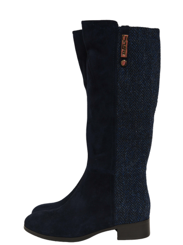 Harris Tweed Knee High Boots - Navy Herringbone