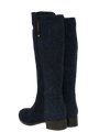 Harris Tweed Knee High Boots Navy Herringbone