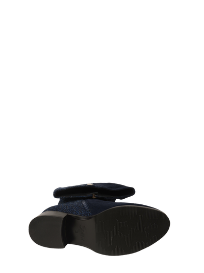 Harris Tweed Knee High Boots Navy Herringbone