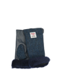 Harris Tweed Ladies Fur Mittens Navy Herringbone (ISL)