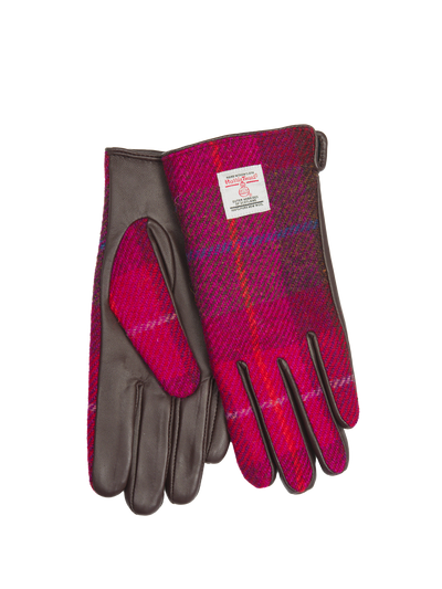 Harris Tweed Ladies Gloves A031 (Brown Leather) (ISL)