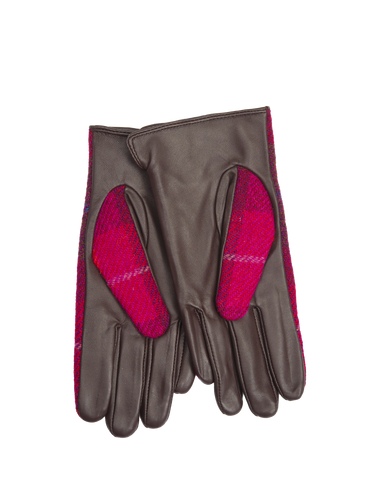 Harris Tweed Ladies Gloves - A031 (Brown Leather) (ISL)