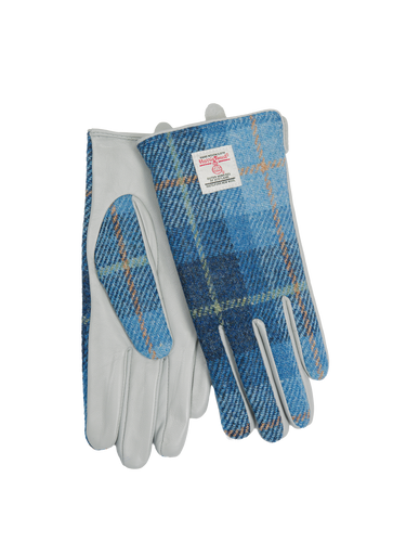 Harris Tweed Ladies Gloves - Blue Pastels (Pale Blue Leather) (ISL)