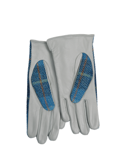 Harris Tweed Ladies Gloves Blue Pastels (Pale Blue Leather) (ISL)