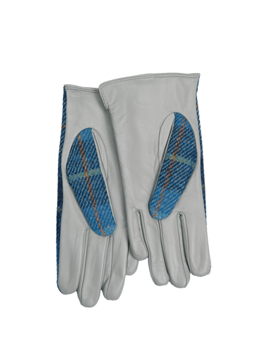 Harris Tweed Ladies Gloves - Blue Pastels (Pale Blue Leather) (ISL)