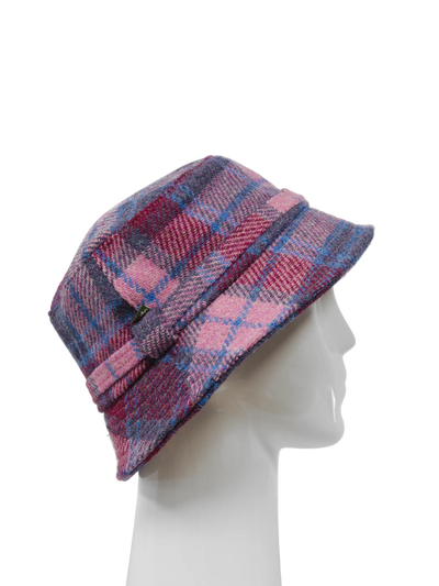 Harris Tweed Ladies Bucket Hat - Pink Blue Check (HH)