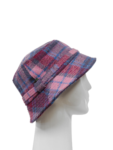 Harris Tweed Ladies Bucket Hat - Pink Blue Check (HH)