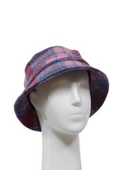 Harris Tweed Ladies Bucket Hat - Pink Blue Check (HH)