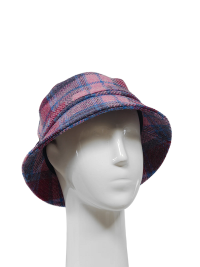 Harris Tweed Ladies Bucket Hat - Pink Blue Check (HH)