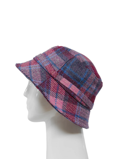 Harris Tweed Ladies Bucket Hat - Pink Blue Check (HH)