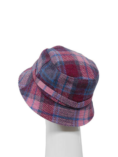 Harris Tweed Ladies Bucket Hat - Pink Blue Check (HH)