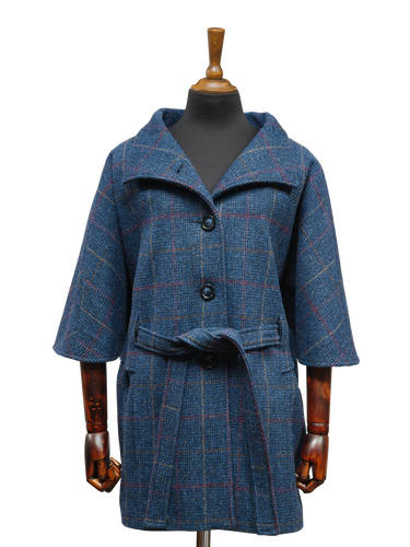 Harris Tweed Ladies Belted Cape - Blue Check