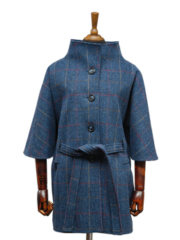Harris Tweed Ladies Belted Cape Blue Check