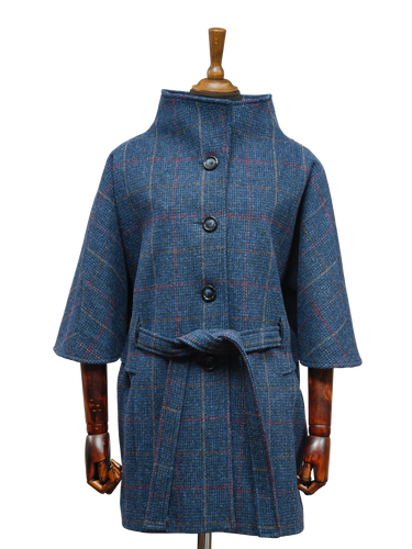 Harris Tweed Ladies Belted Cape - Blue Check