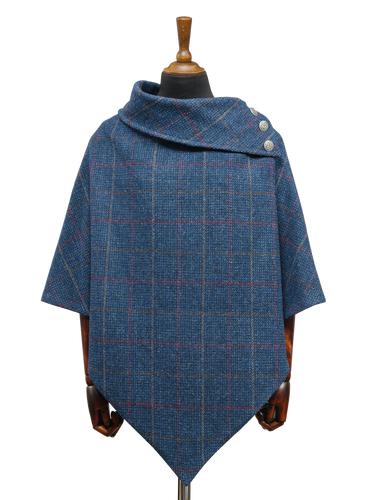 Harris Tweed Ladies Celtic Cape - Blue Check