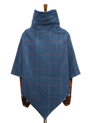 Harris Tweed Ladies Celtic Cape - Blue Check