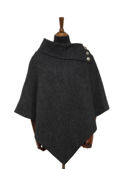 Harris Tweed Ladies Celtic Cape - Dark Charcoal Herringbone