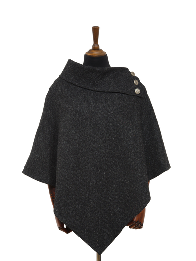 Harris Tweed Ladies Celtic Cape - Dark Charcoal Herringbone