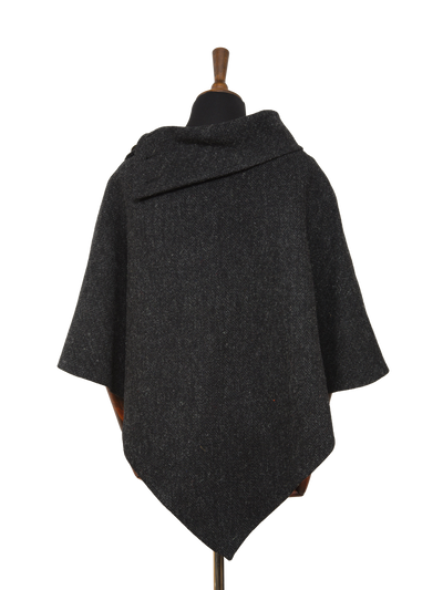 Harris Tweed Ladies Celtic Cape - Dark Charcoal Herringbone