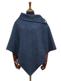 Harris Tweed Ladies Celtic Cape Navy Herringbone
