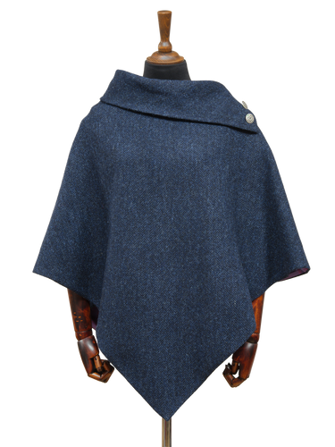 Harris Tweed Ladies Celtic Cape - Navy Herringbone