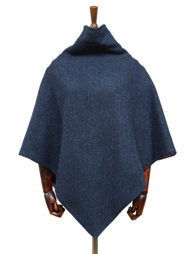 Harris Tweed Ladies Celtic Cape - Navy Herringbone