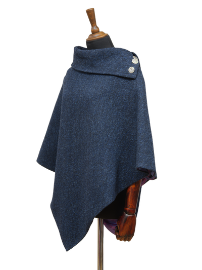 Harris Tweed Ladies Celtic Cape Navy Herringbone