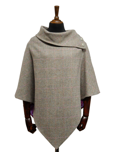 Harris Tweed Ladies Celtic Cape - Pink Check Herringbone
