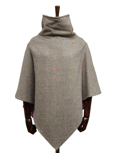 Harris Tweed Ladies Celtic Cape Pink Check Herringbone