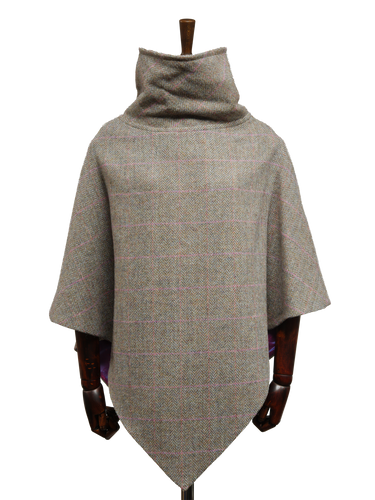 Harris Tweed Ladies Celtic Cape - Pink Check Herringbone