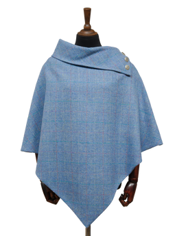 Harris Tweed Ladies Celtic Cape Sky Windowpane